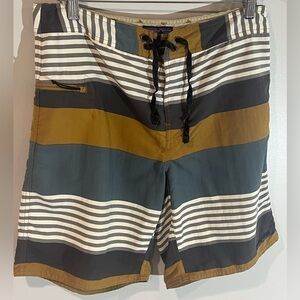 Men’s 33W Patagonia Brown Gray Lined Swim Trunks Pockets